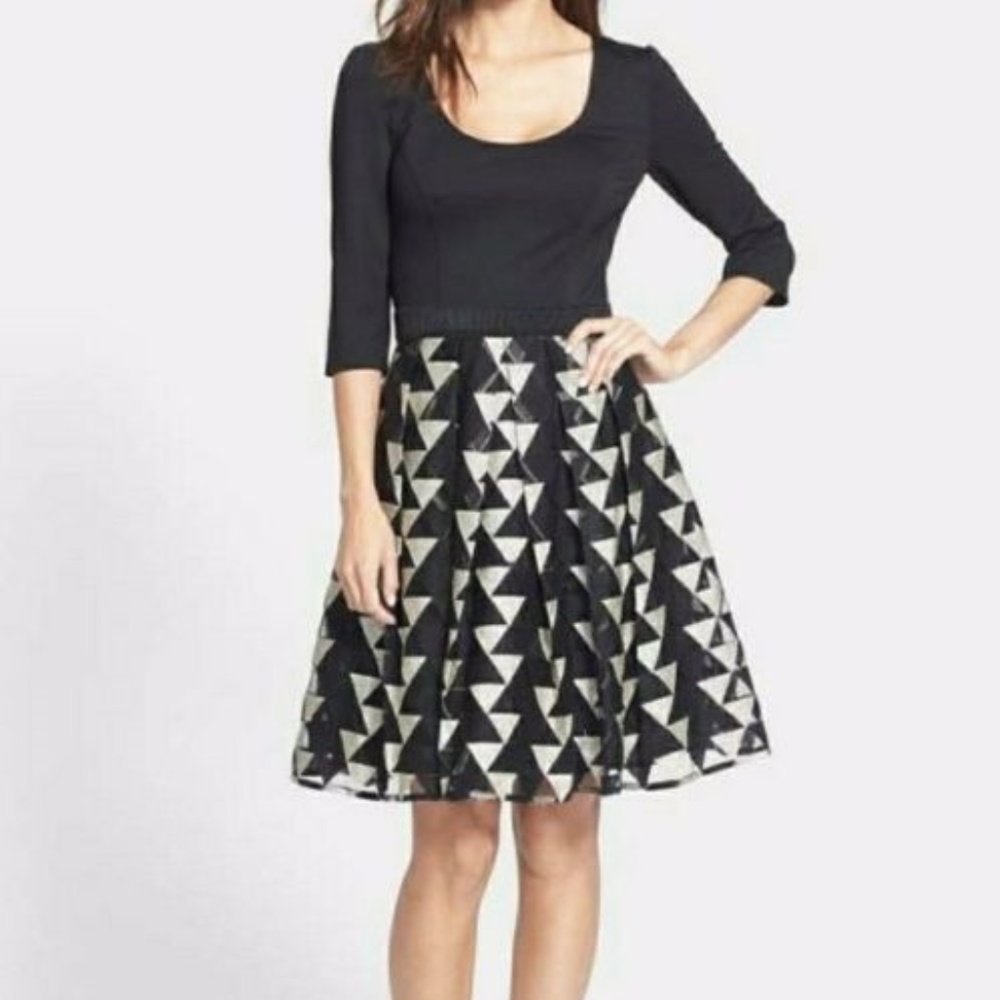 Plenty by Tracy Reese Black Gold Metallic A Line